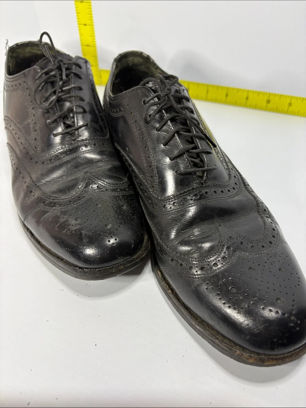 Vintage‎ Florsheim s 7.5d Men's Black Leather Wingtip Dress Shoes. Box 26